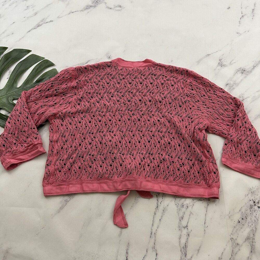 Sigrid Olsen Vintage y2k Cropped Cardigan Sweater Size XL Pink Brown Crochet Bow - Picture 8 of 11